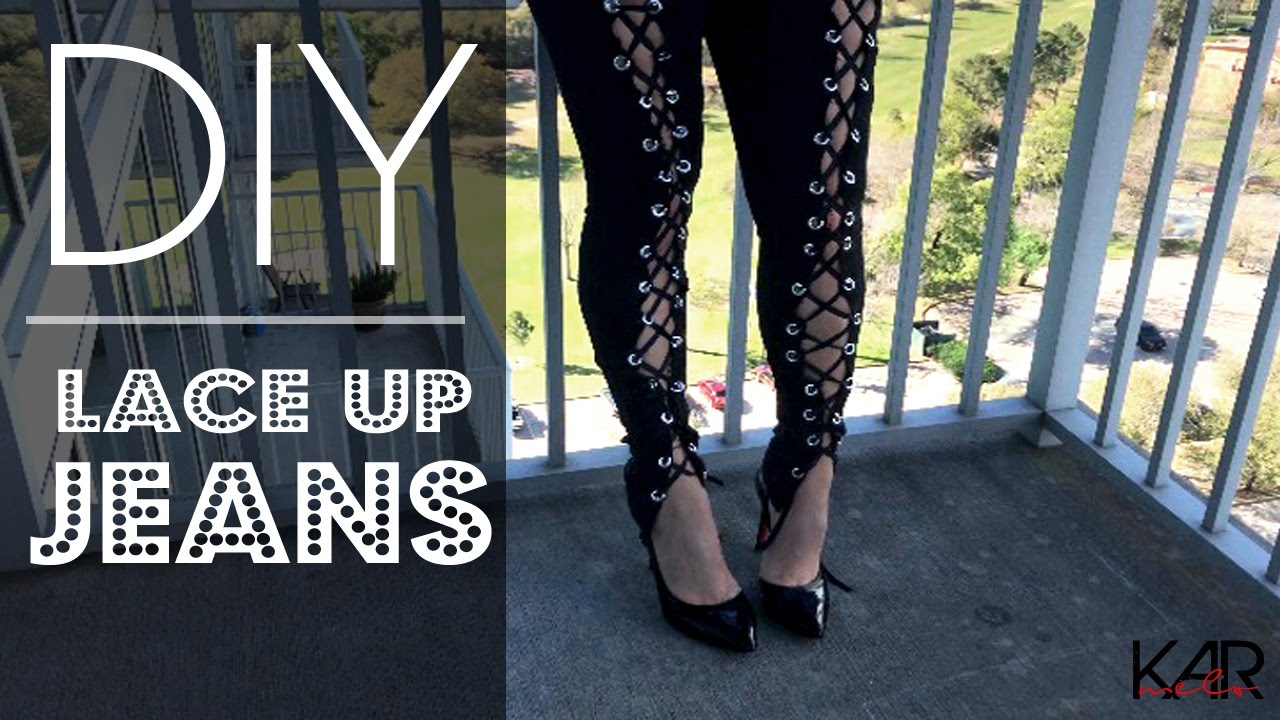 DIY LACE UP JEANS | NO SEWING - YouTube