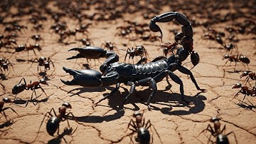 One vs  Many Black Scorpion Fights a Swarm of Ants