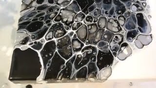 Acrylic Open Cup Pour 015 |  | 11x14 Canvas | Black &amp; Silver Cosmic Smoke