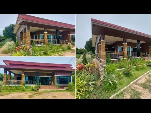 แบบบ้านโมเดิร์นทรงแหงน 5 ห้องนอน 1 ห้องน้ำ 1 ห้องครัว และห้องโถงพักผ่อน พื้นที่ใช้สอย 166 ตรม