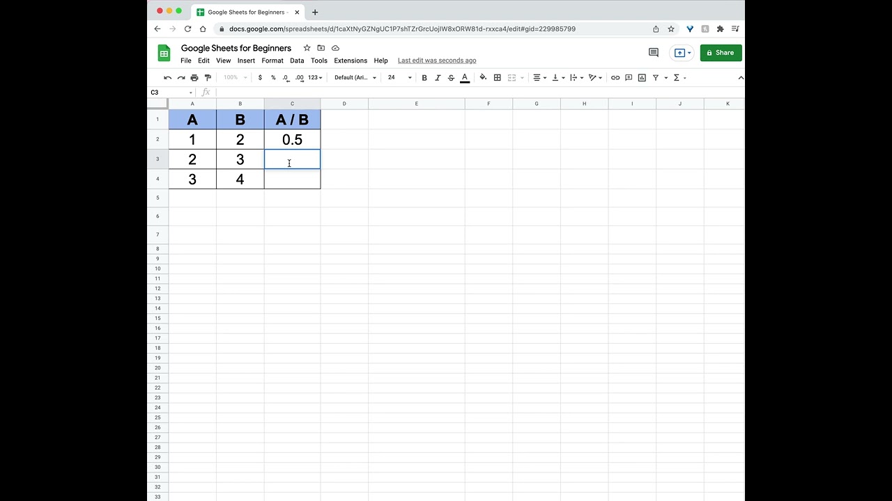 How to DIVIDE numbers in Google Sheets