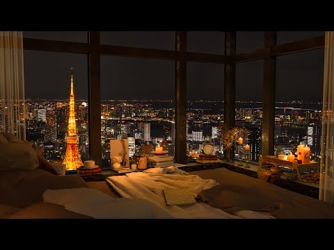 4K Tokyo Cozy Bedroom with Relaxing Piano Jazz Music for Relax and Study