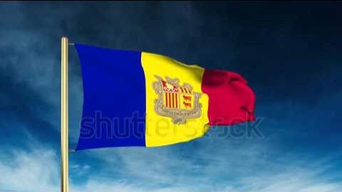 Andorra flag slider style. Waving in the win with cloud background animation Stock video by