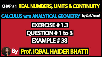 Ch#1| Example 38 and Exercise 1.3 Question 1,2 & 3 |Calculus by SM Yusuf(Lec 25)