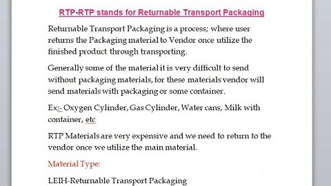 RTP Process | Returnable Transport Packaging Material | Movement Type 501 M | SAP MM