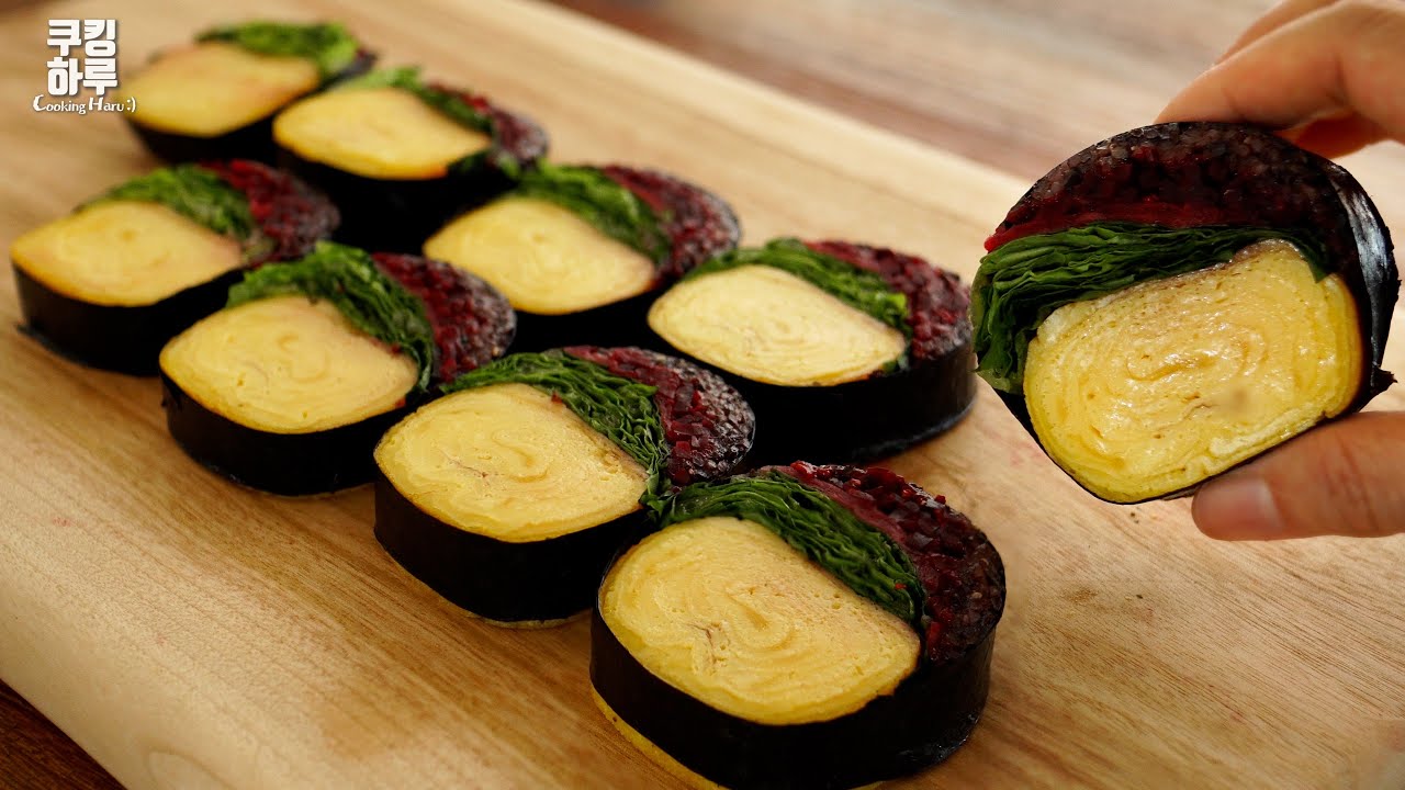 Сладкий и пушистый! Яичные суши и сладкий и острый! Свежий салат - все в одном! Удивительный кимбап!