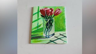 How to paint a very simple glass vase tulips/easily/ acrylic painting 