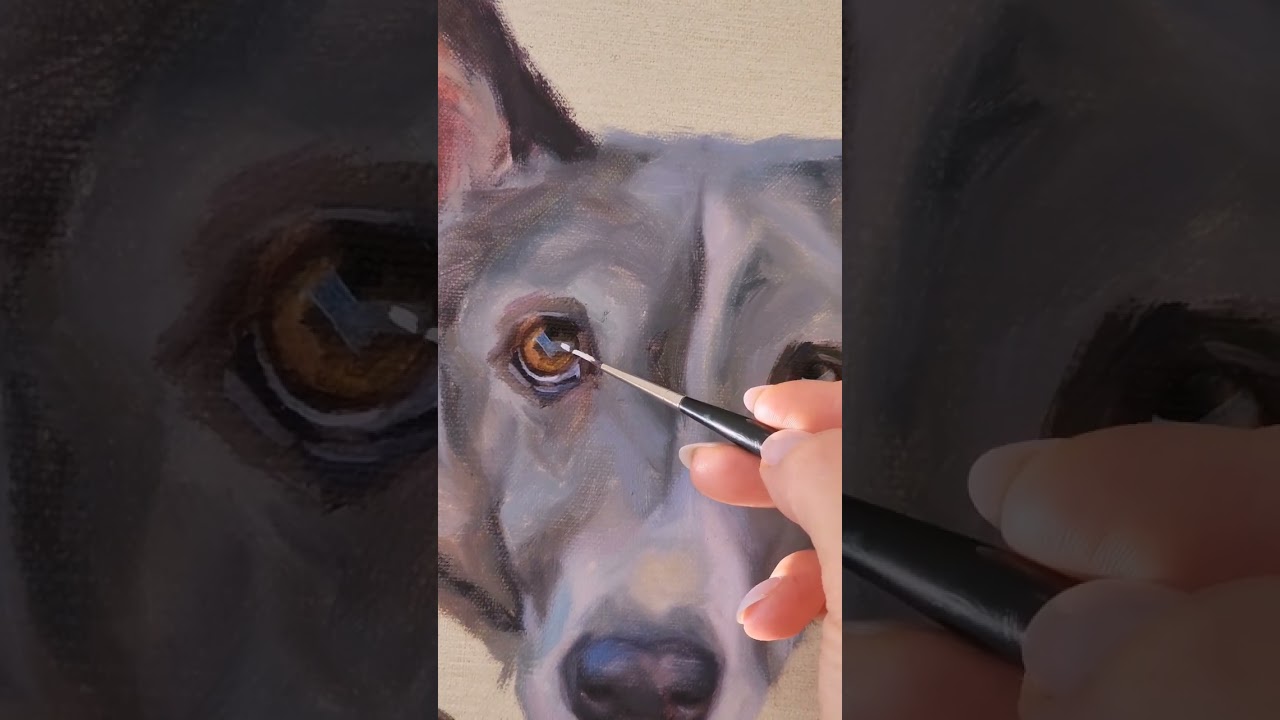 Pet portraiture as I paint lifelike dog eyes on canvas! 🎨🐾👀 