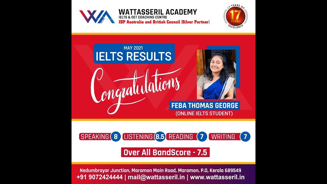 Feba George, Wattasseril Academy (IELTS Online student, May Batch, 2021)
