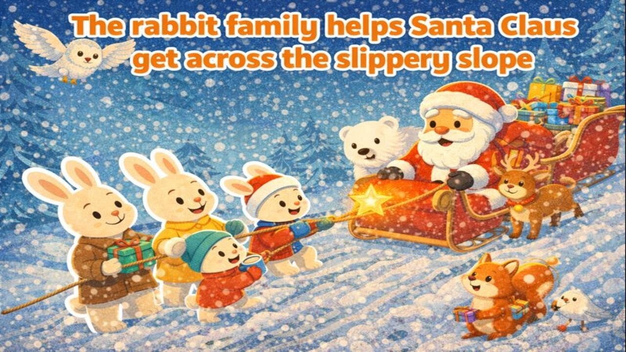 Funny Rabbit Family : The rabbit family helps Santa Claus get across the slippery slope 🎅❄️