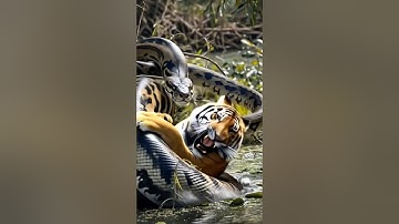 The Battle between a Tiger and Giant Python.#animals#wild#tiger#giant #python