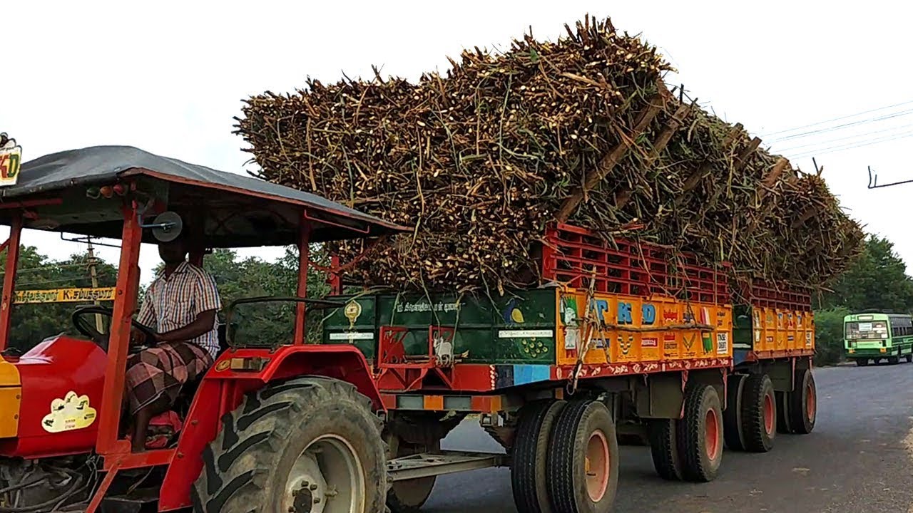 Tractor Heavy Load Sugarcane Two Trolley in my village YouTube