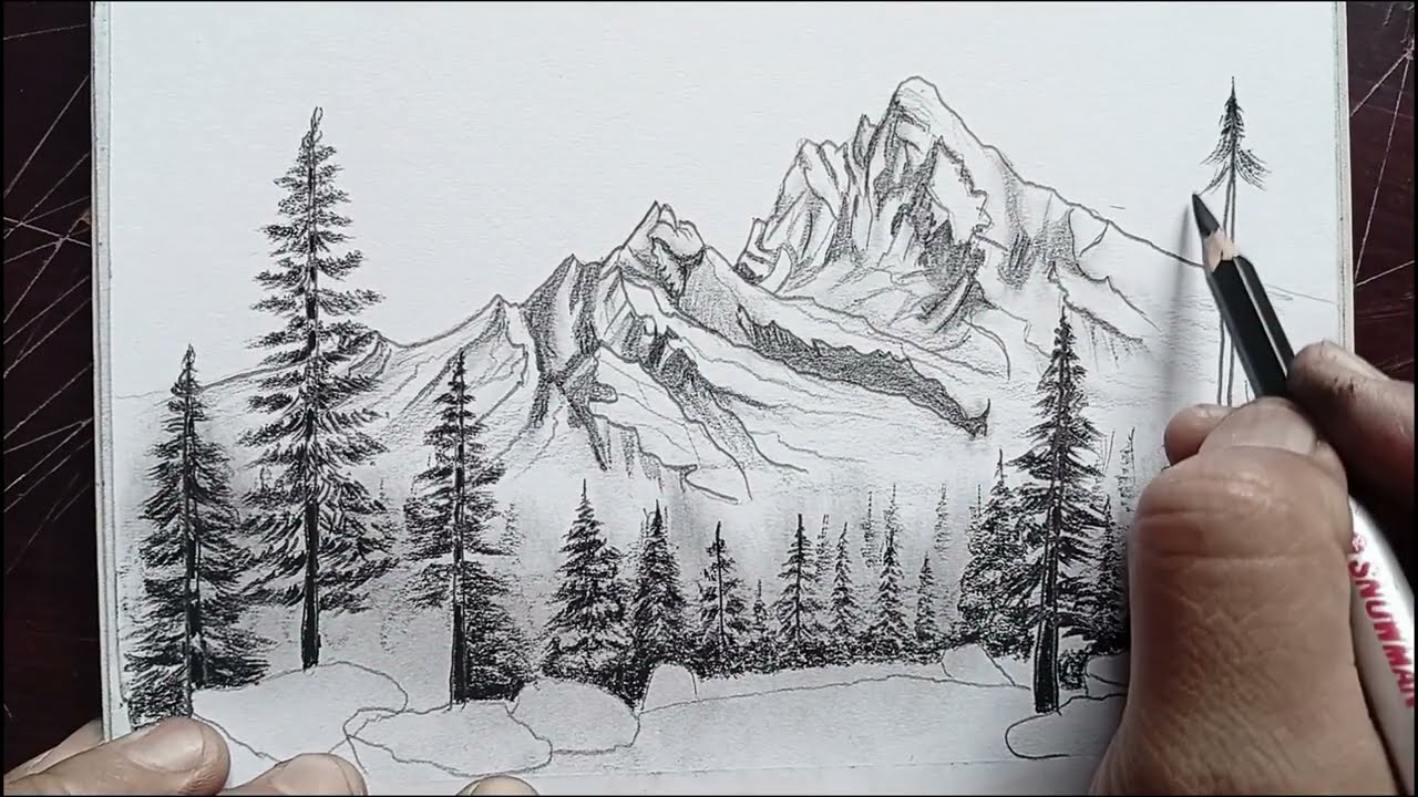 How to Draw Mountain Scenery/ Landscape Drawing Tutorial