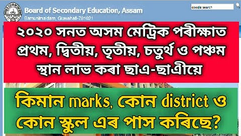 Assam matric toppers list 2020 | Assam HSLC toppers list 2020 | Top 10 rank holders in Assam matric