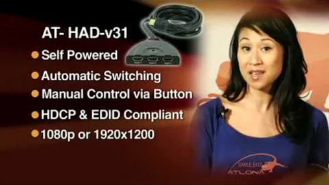 Atlona 3x1 HDMI Automatic Switch with 6ft HDMI Pigtail