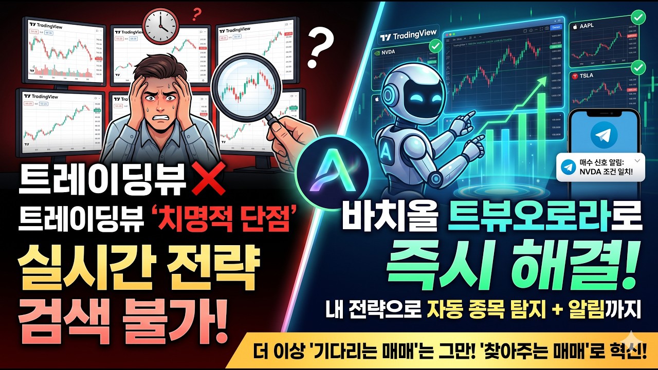 트레이딩뷰의 치명적 단점 해결 - 바치올 트뷰오로라로 내 전략 실시간 검색 완성!!