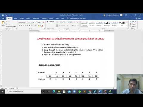 Java Program to print the elements at even position of an array - YouTube