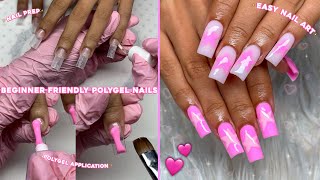 BEGINNER FRIENDLY POLYGEL NAILS✨ EASY PINK STAR NAIL ART & POLYGEL APPLICATION | Nail Tutorial