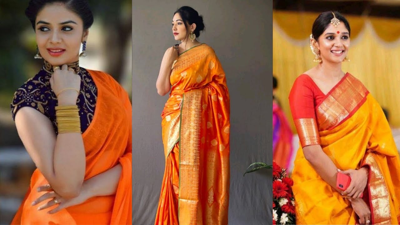 Buy ishika fab Woven Chanderi Cotton Silk Orange Sarees Online @ Best Price  In India | Flipkart.com