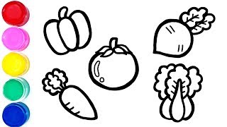 How to draw vegetables | carrot, tomato, radish, paprika, cabbage | coloring pages | Hello color☆