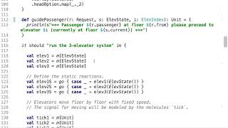Implementing the "elevator control system" (Concurrent programming in the Chemical Machine)