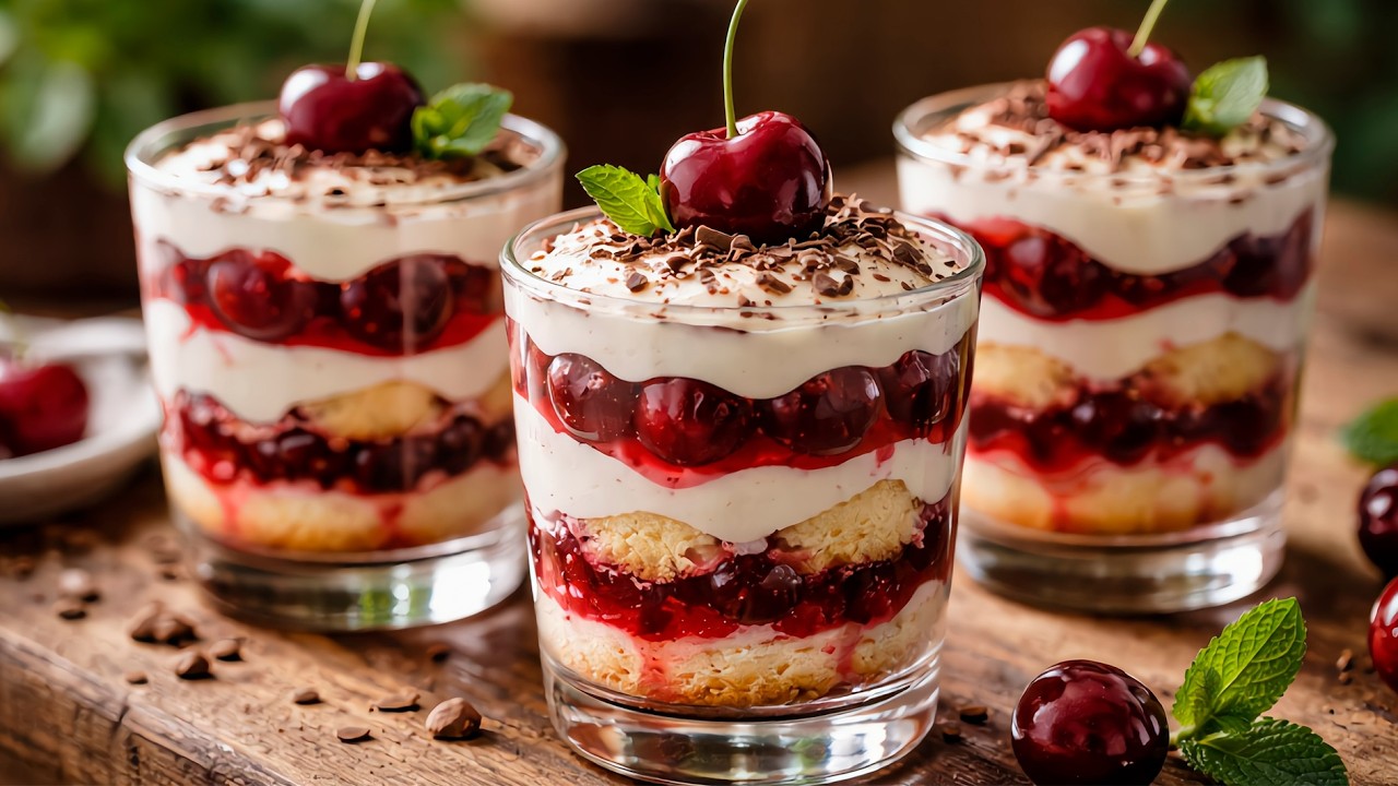 Cherry tiramisu without an oven in 10 minutes | ASMR cooking