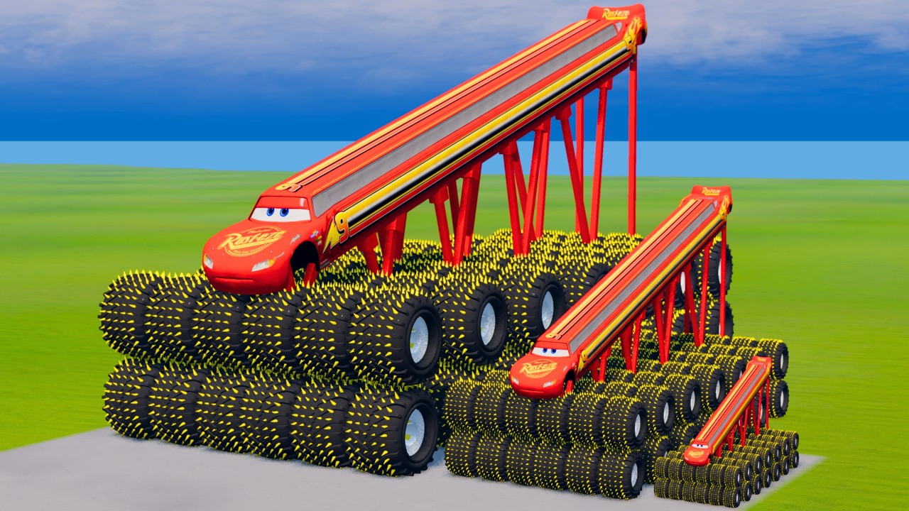 Big & Small McQueen Many Wheels  VS Train | BeamNG.drive