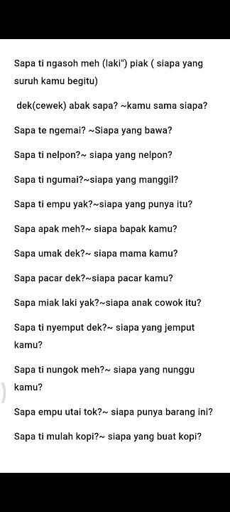 pertanyaan sehari-hari dalam bahasa Dayak Mualang