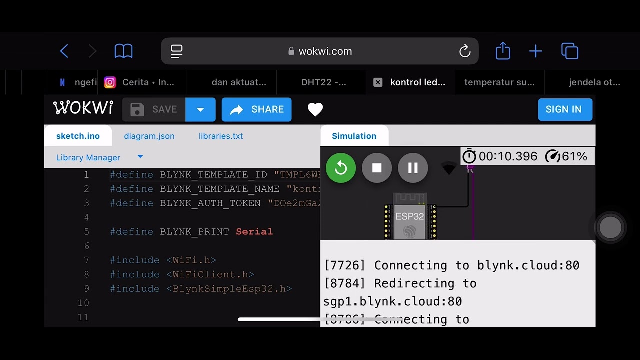 program wokwi mengontrol LED dengan blynk - YouTube