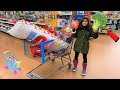 Kids Pretend play Shopping for Healthy food and Toys! funny video