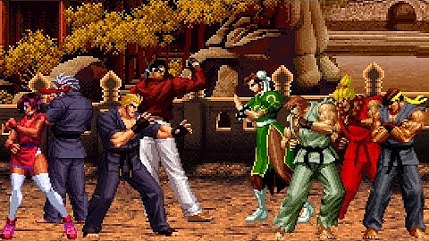 [KOF Mugen HD] KOF vs SF | Yuri, Mr.Karate-2nd, Robert, Mr.Karate vs Chun-Li, Ryu, Ken, Gouki [4vs4]
