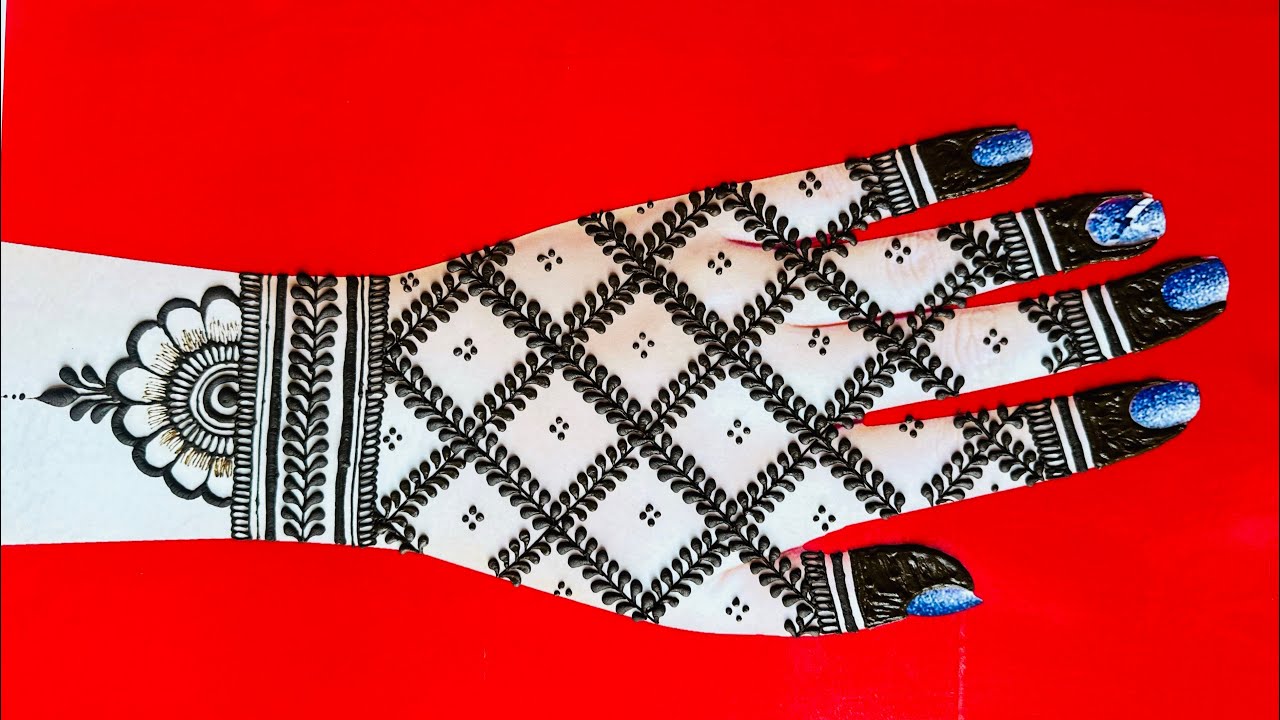 Back side mehndi design simple | Check pattern mehndi design | mehndi ...