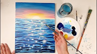 Acrylic Painting for Beginners - Shimmering Sunset Tutorial - How To Paint Water