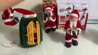 Ông già noel chụp hình, chui ống khói, đu dây, vẫy mũ chào  nhạc đèn hát nhạc giáng sinh