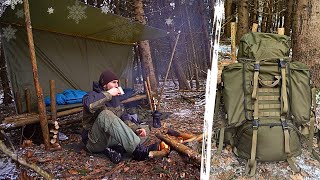 24H Winter Bushcraft Overnighter bei -7°C | Lagerbau Shelter mit Trapperbett