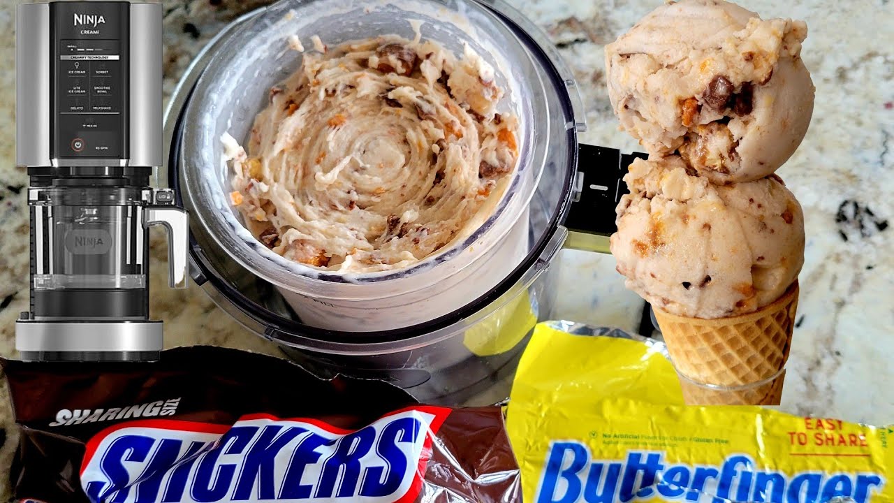 Ninja Creami Snickers & Butterfinger Ice Cream Lite Coconut milk Swerve Xanthan gum - YouTube
