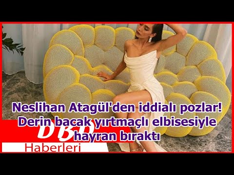 Neslihan Atagül'den iddialı pozlar! Derin bacak yırtmaçlı elbisesiyle hayran bıraktı