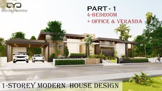 Project #54: Part-1 | 4 BEDROOM 1-STOREY HOUSE OFFICE VERANDA | House Design | Design Concept | Project #54: Part-1 | 4 BEDROOM 1-STOREY HOUSE OFFICE VERANDA | House Design | Design Concept |