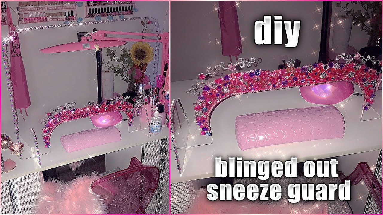 DIY Bling Sneeze Guard for Nail Area Kawaii Pink Cute Girly Salon Chill Hangout W Me