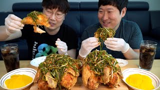 야식이 형님과 파채 가득 올린 파닭 먹방!! (Green onion Fried chicken with Yasigi) 요리&먹방!! - Mukbang eating show