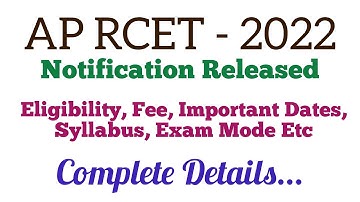 AP RCET - 2022 | Notification | Eligibility, Syllabus, etc. Complete Details... #ED_Plus