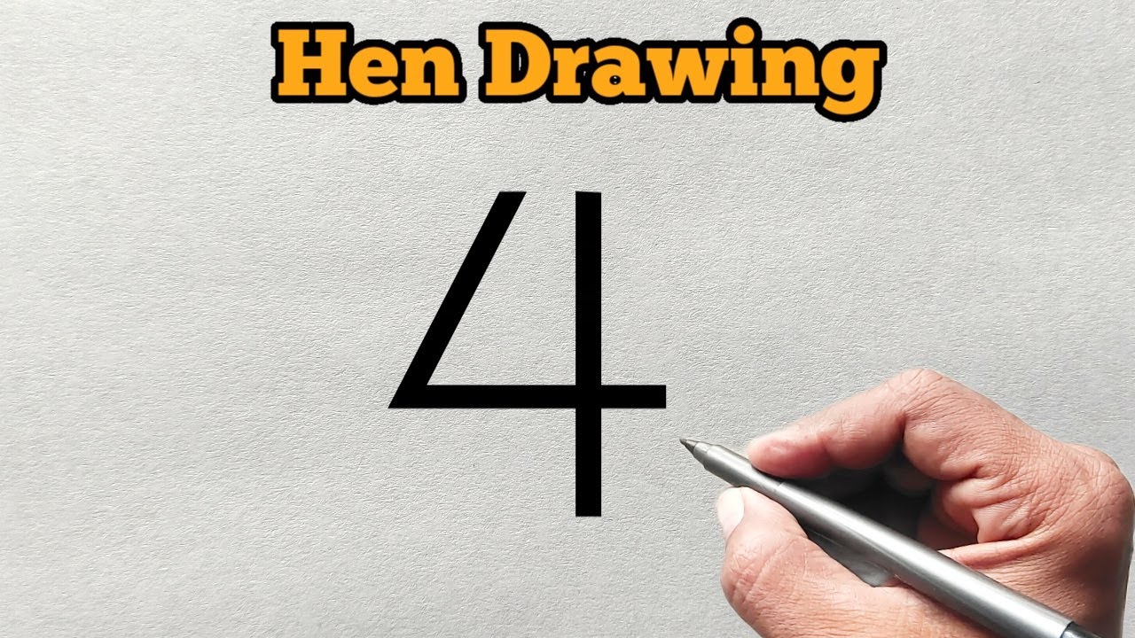How to draw hen from number 4 | Easy hen drawing for beginners | number ...