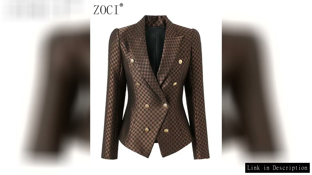 ZOCI Fashion Women's Blazer Jacquard Dark Brown Eight Button Shoulder Pad Waist Cinching Office Lady