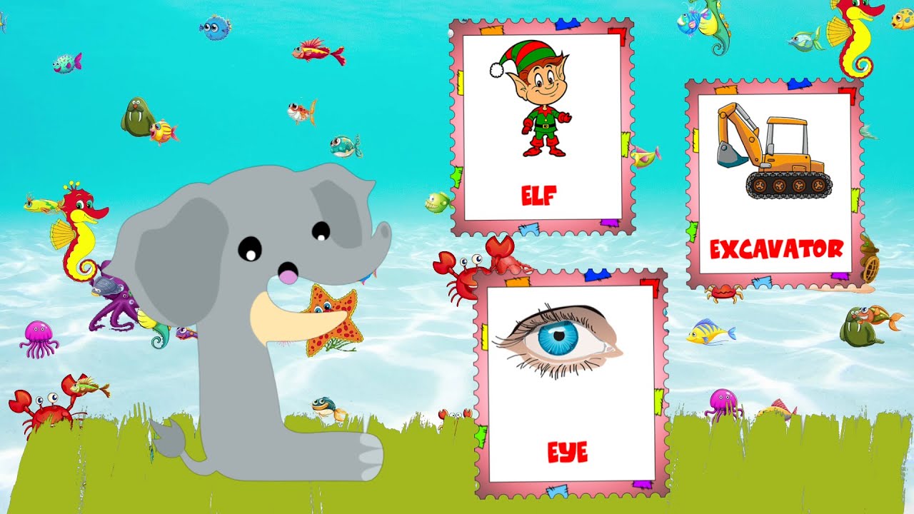 ABC Alphabet Animal Letters. First Words For Kids. Elf, Excavator 3