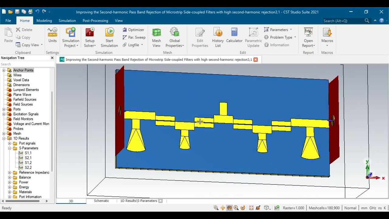 bandpass filter with high-order harmonics suppression using parallel coupled microstrip filter CST