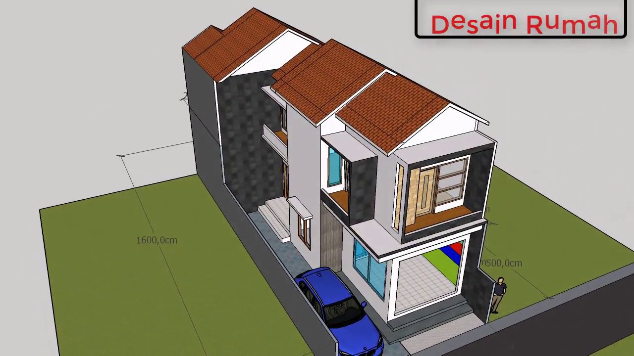 DESAIN RUMAH DAN TOKO 6 x16 M DENGAN 4 kamar (full tampak ...