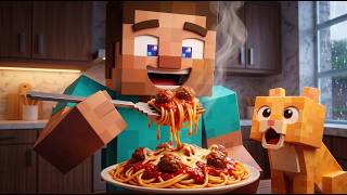 STEVE COOKS THE CHEESIEST PASTA EVER! 🧀 Cozy Rainy Day with Cat (Oddly Satisfying) Minecraft Style