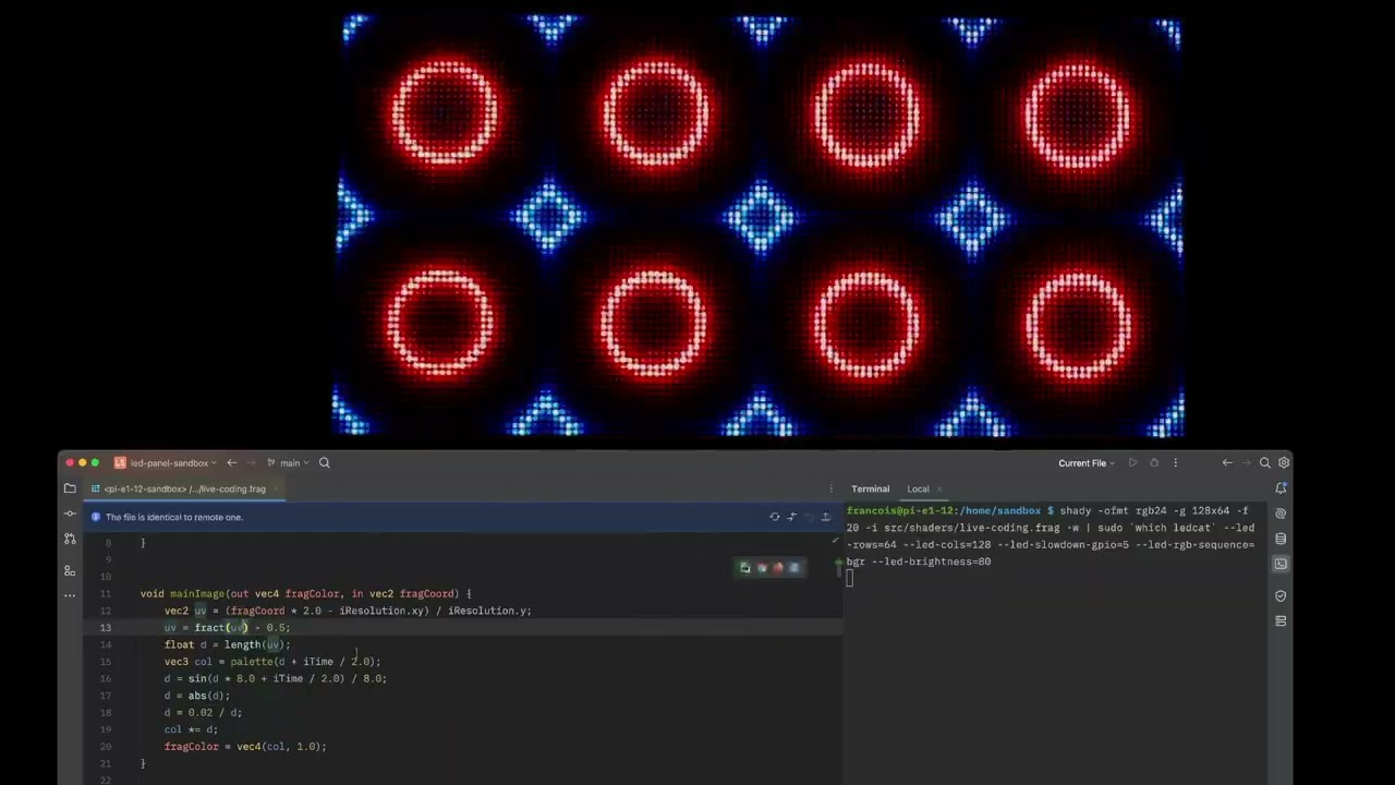 Live coding a shader on a LED Panel