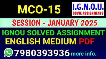 MCO 15 solved assignment 2025 | MCO 15 solved assignment 2025 | Ignou MCO 15 in English