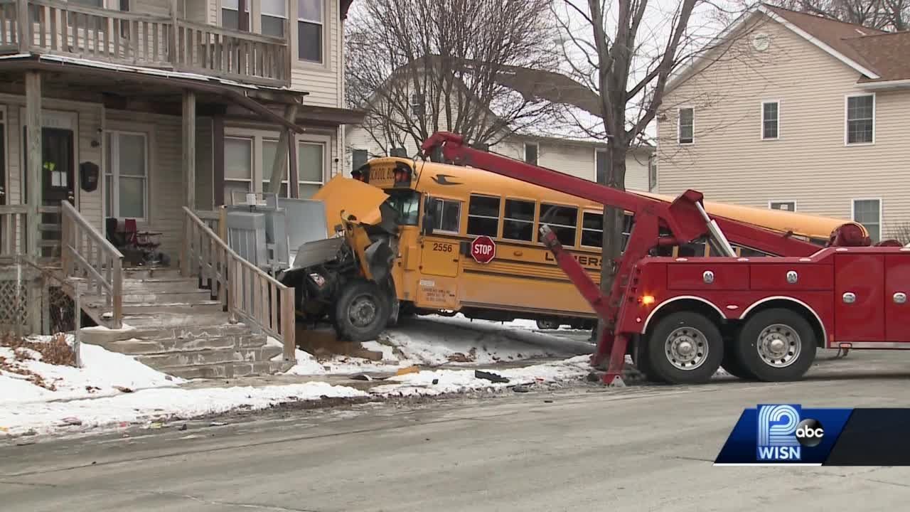 School bus crashes into home - YouTube